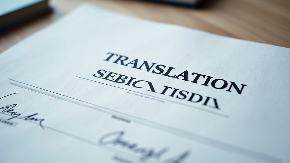 Close-up of a stamped and signed sworn translation document