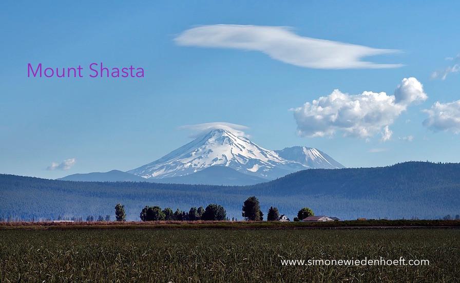 Mount Shasta with clouds in the sky