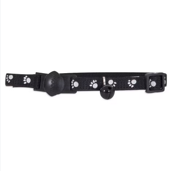 Petmate Breakaway Cat Collar Reflective Paw 3/8" Black
