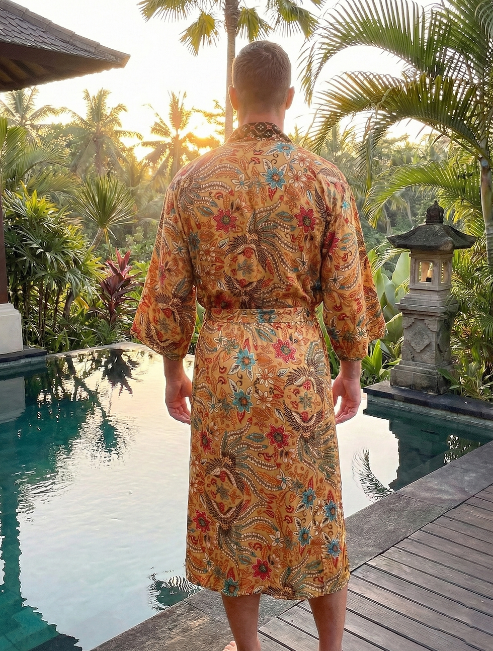 Miniaturbild: Long Silk Kimono Unisex • Bali Batik Dressing Gown Men & Women • Boho Luxury Bat