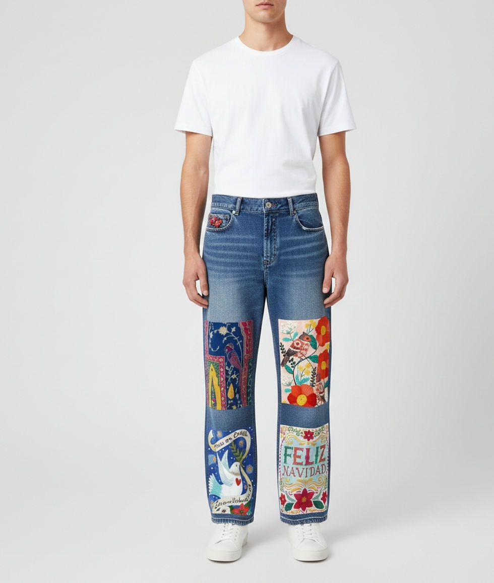 Men Wide-Leg Sun Fade Heavyweight Denim Jeans Pant Made with Stretch Blend