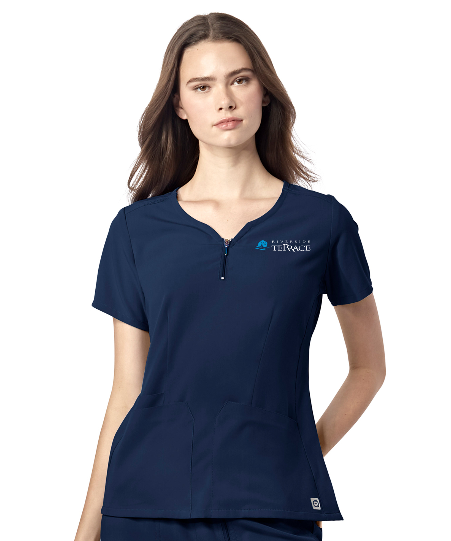 Riverside Terrace Embroidered WonderWink Aero Women's Quarter Zip Notch Neck Top