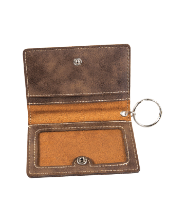 Thumbnail: 4 1/4"x3" Rustic/Gold Leatherette Keychain ID Holder