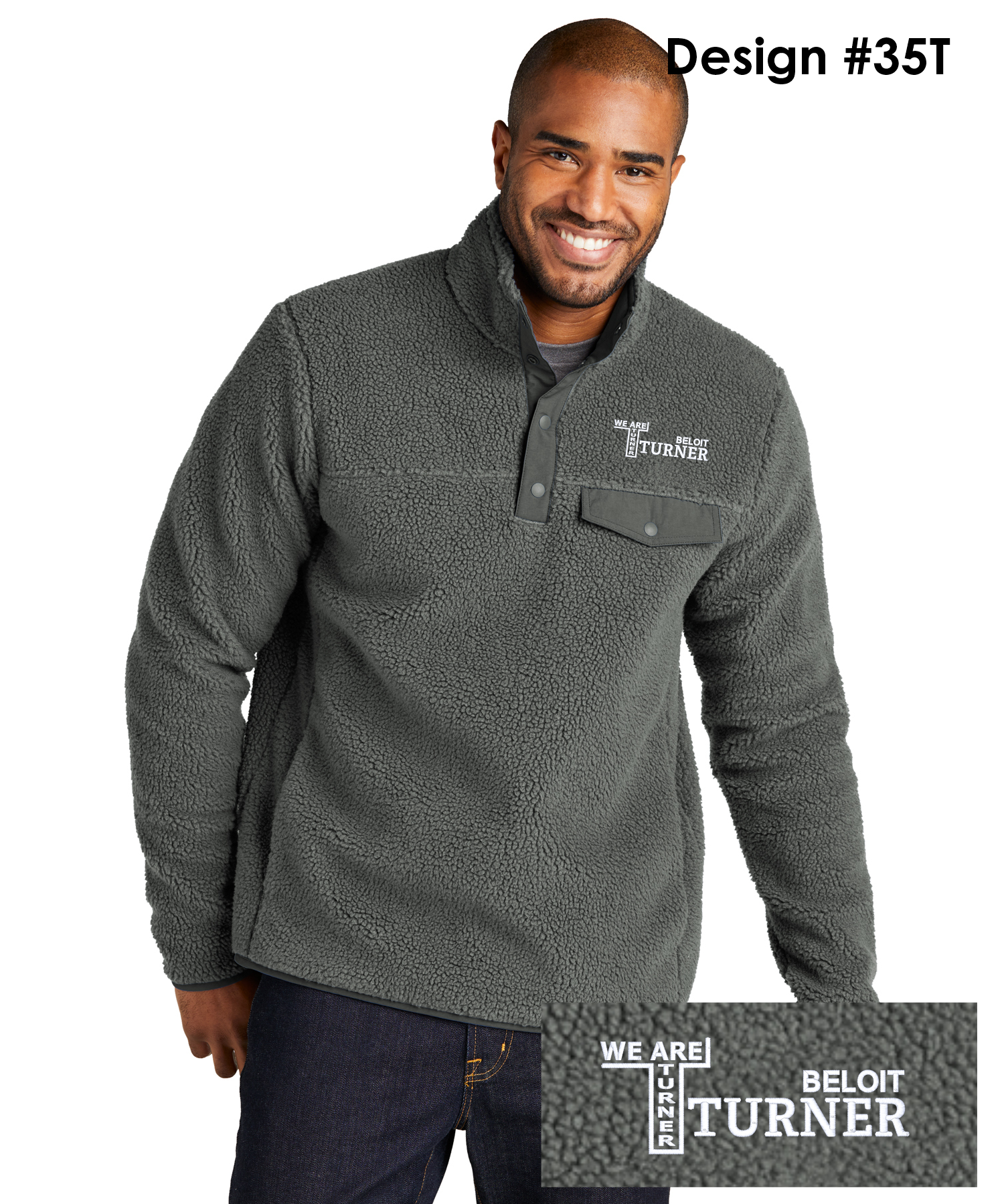 Turner Staff Embroidered Port Authority® Camp Fleece Snap Pullover - Grey