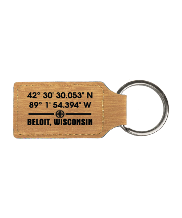 2 3/4" x 1 1/4" Bamboo Leatherette Rectangle Keychain - Coordinates