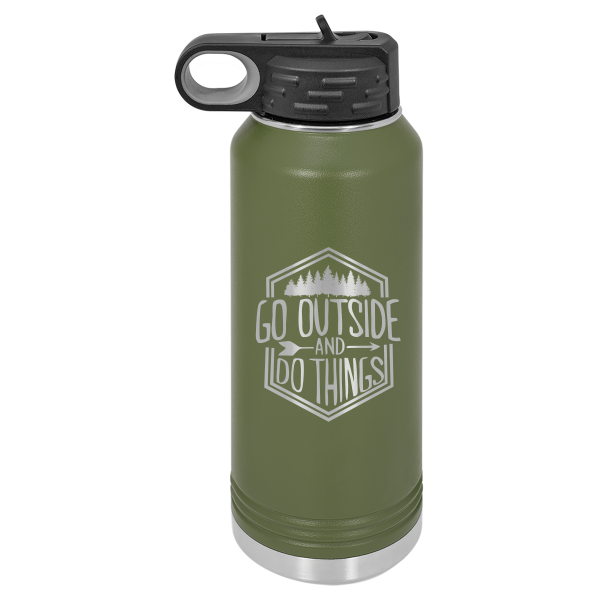"Go Outside & Do Things" Polar Camel 32 oz. Olive Green Water Bottle