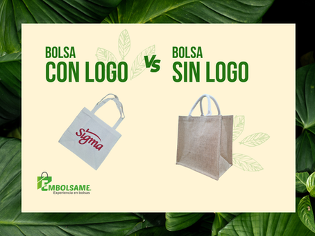 Una bolsa de tela con logo y una bolsa de yute sin logo