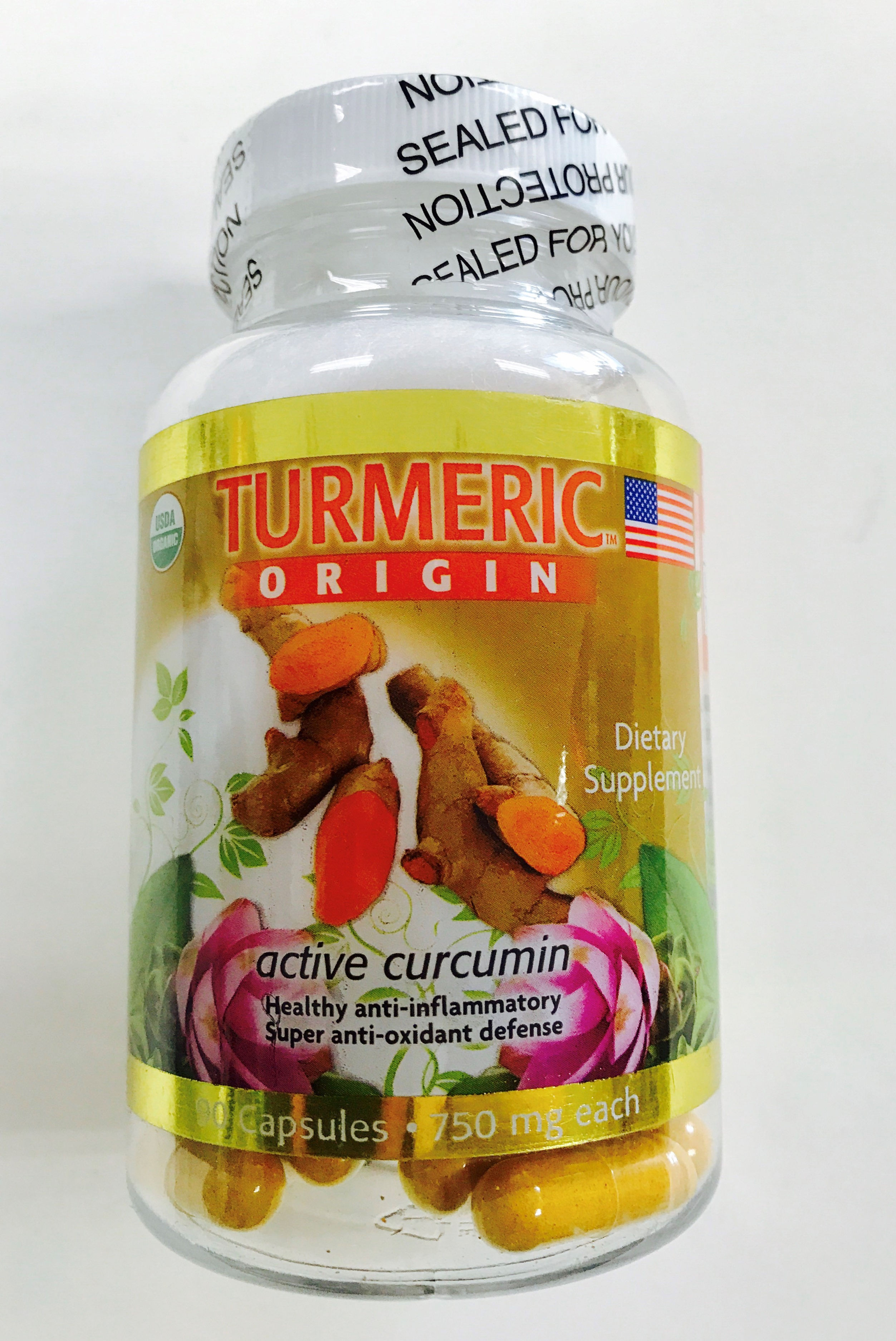 USDA Organic - Turmeric Origin Dietary Supplements 90 Capsules
