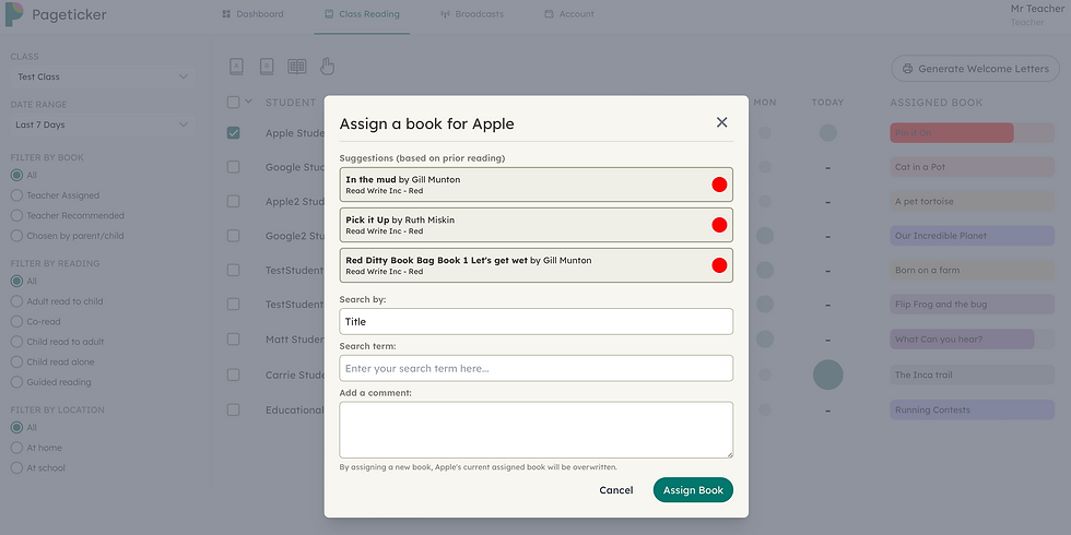 A screenshot with book suggestions from Read Write Inc. 