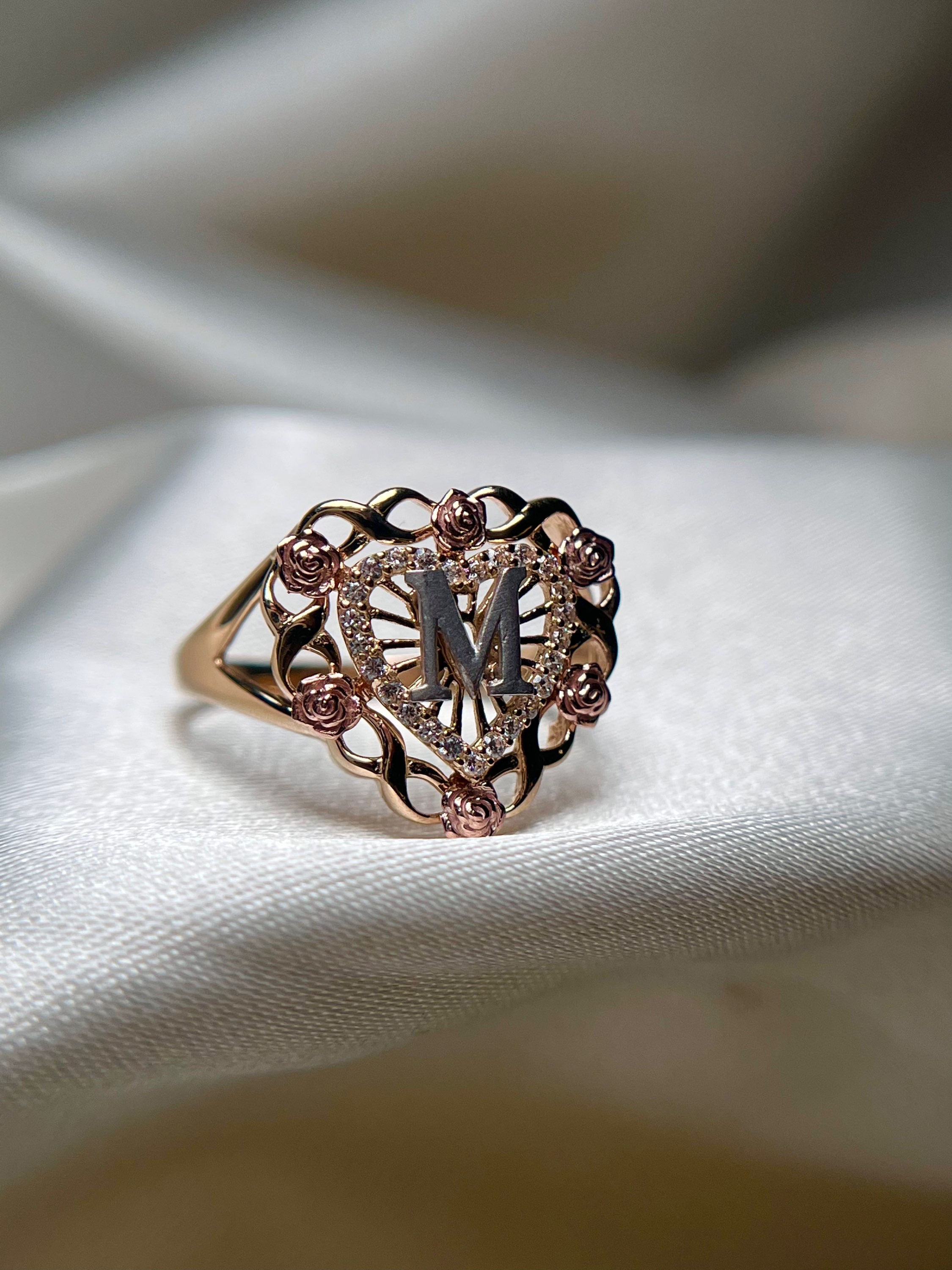 14k rose “M” inital ring 