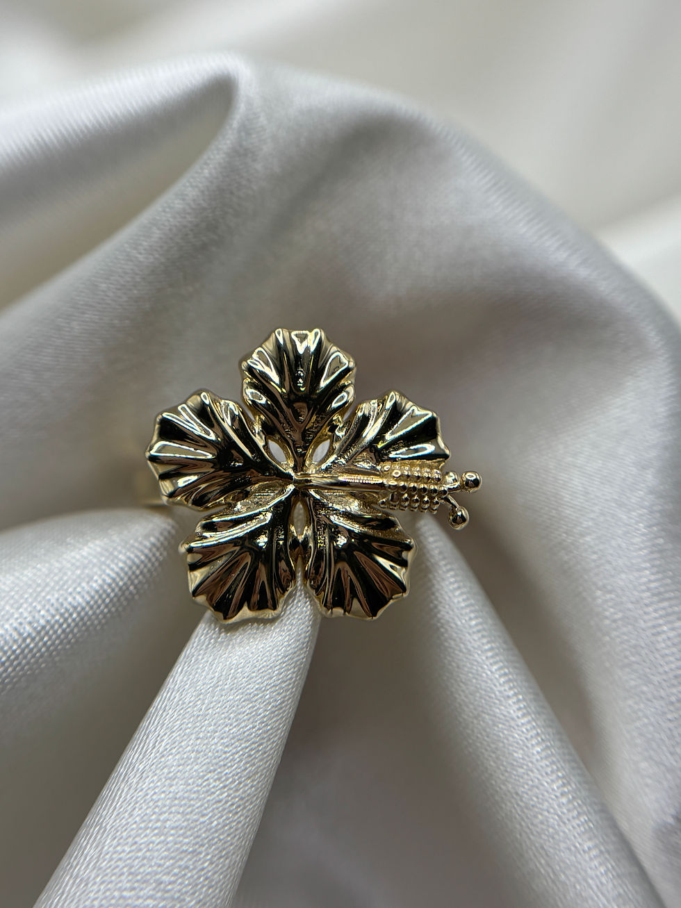 Thumbnail: 14k Hibiscus Flower Ring 