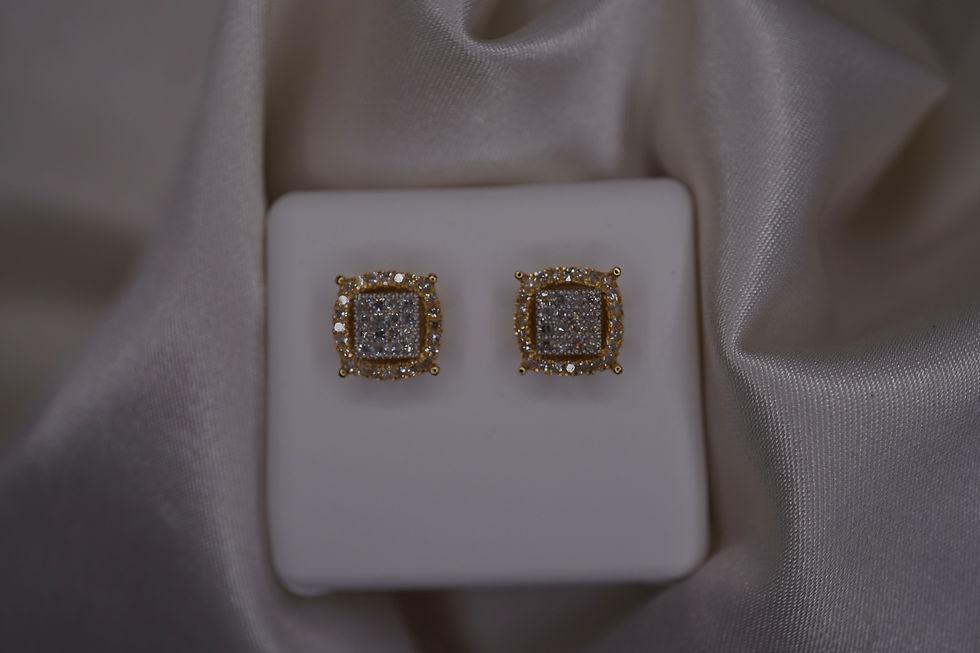Thumbnail: 10k Yellow Gold Cushion Halo Diamond Stud Earrings