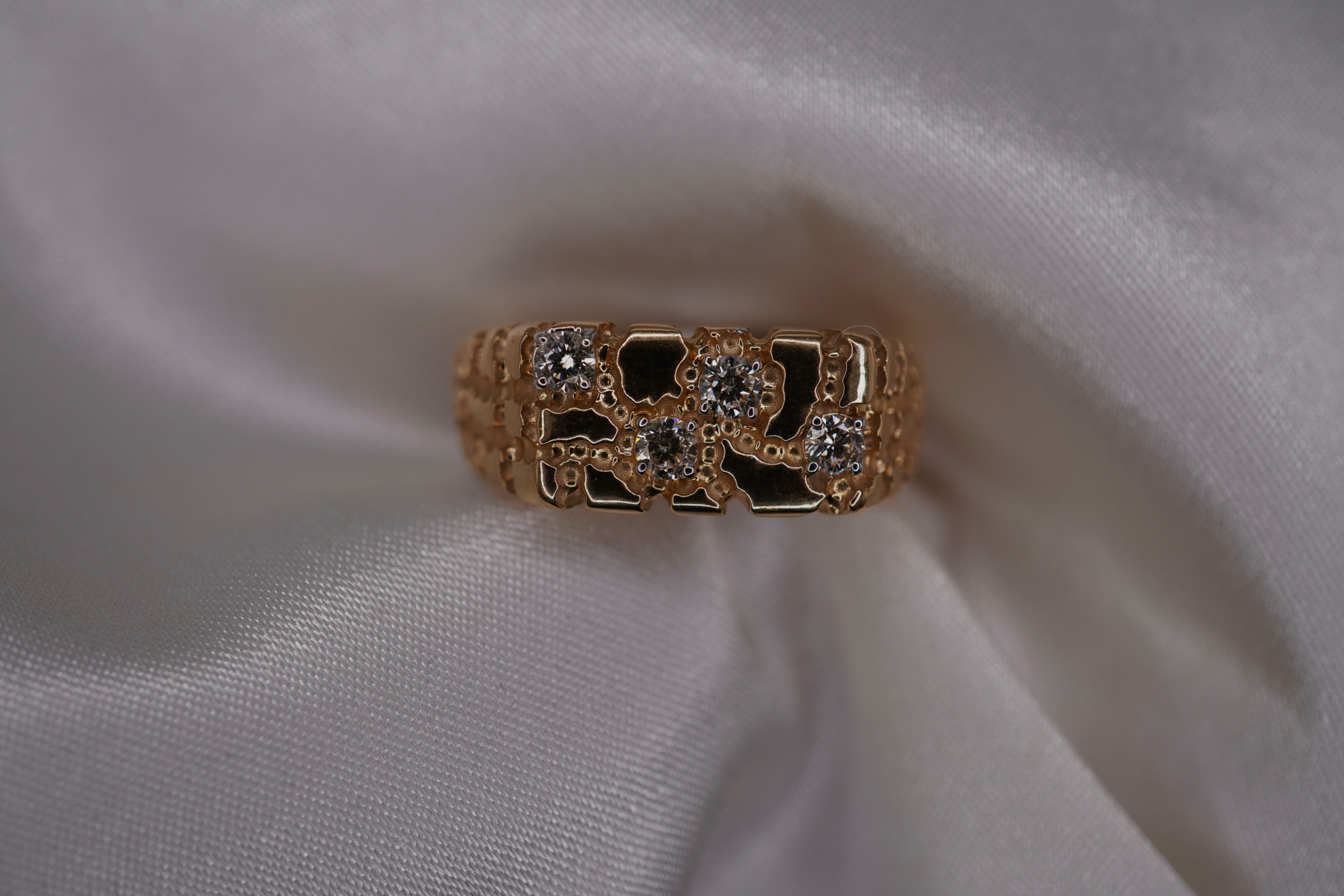 10K Yellow Gold Nugget Ring With Natural Diamonds
