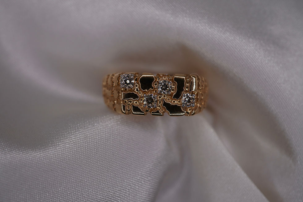 Thumbnail: 10K Yellow Gold Nugget Ring With Natural Diamonds