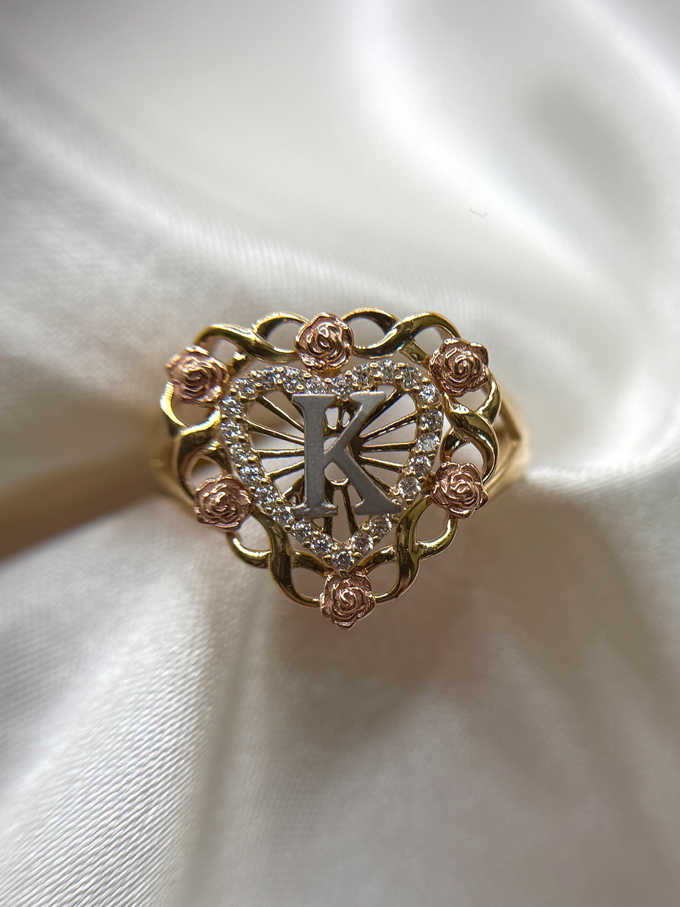 Thumbnail: 14k “K” initial sweetheart ring 