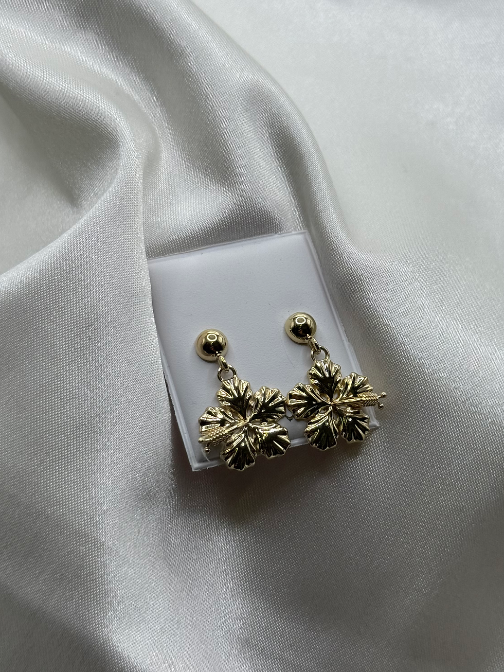 Thumbnail: 14k Hibiscus Dangle Earrings 