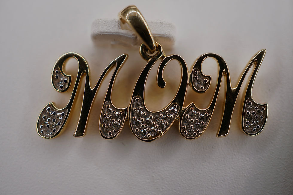 Thumbnail: 14K Yellow Gold “Mom” Script Pendant with Diamond Accents