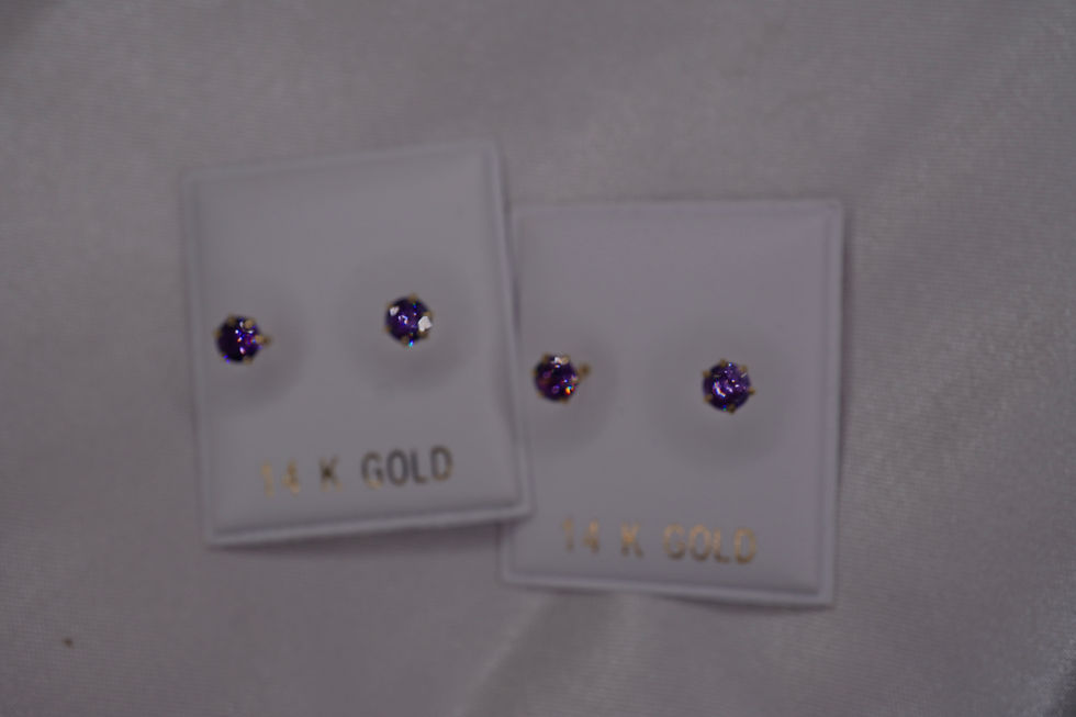 Thumbnail: 14K Yellow Gold Round Purple Stone Stud Earrings
