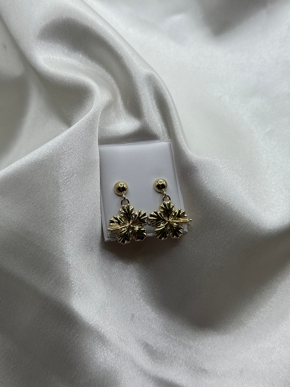 Thumbnail: 14k Hibiscus Dangle Earrings 