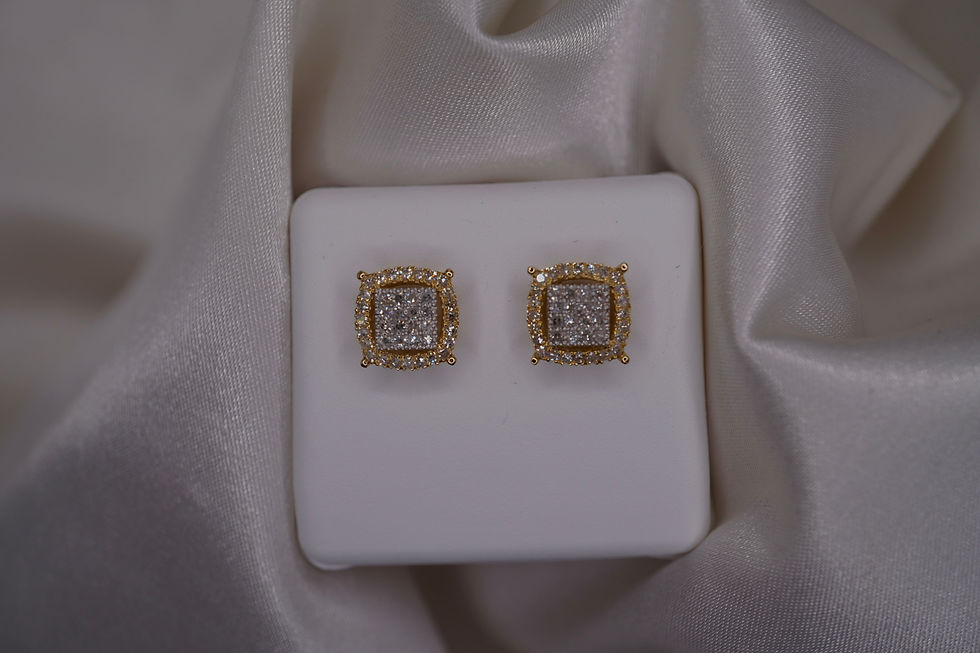 Thumbnail: 10k Yellow Gold Cushion Halo Diamond Stud Earrings