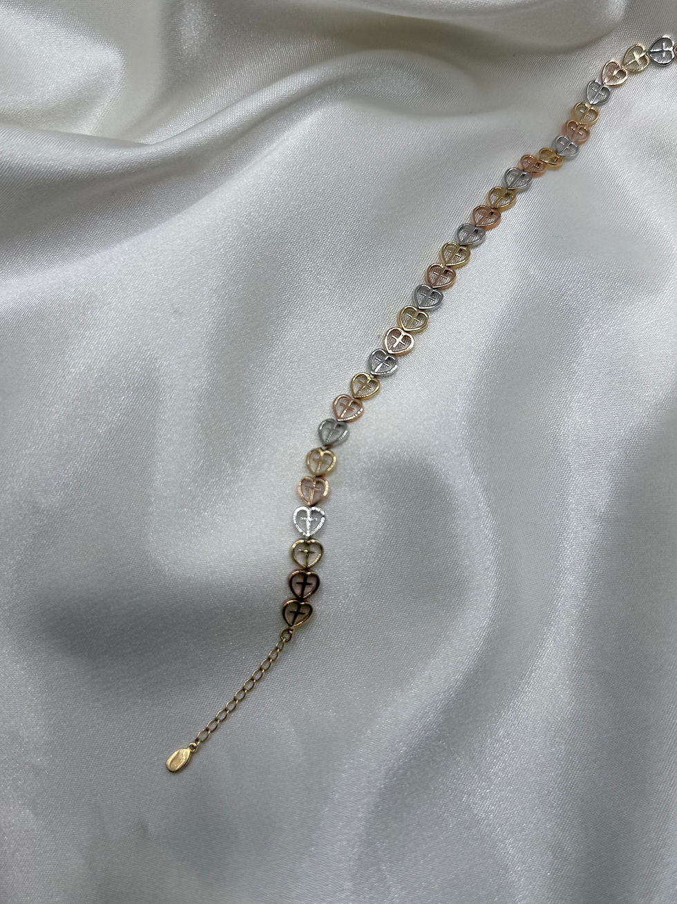 Thumbnail: 14k Three Golds Heart Cross Bracelet 