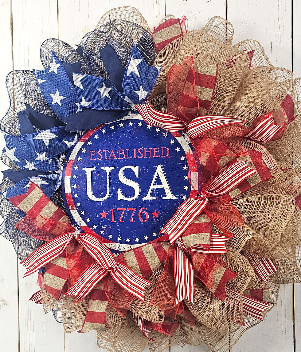 Thumbnail: Fourth of July patriotic wreath displayed on front door