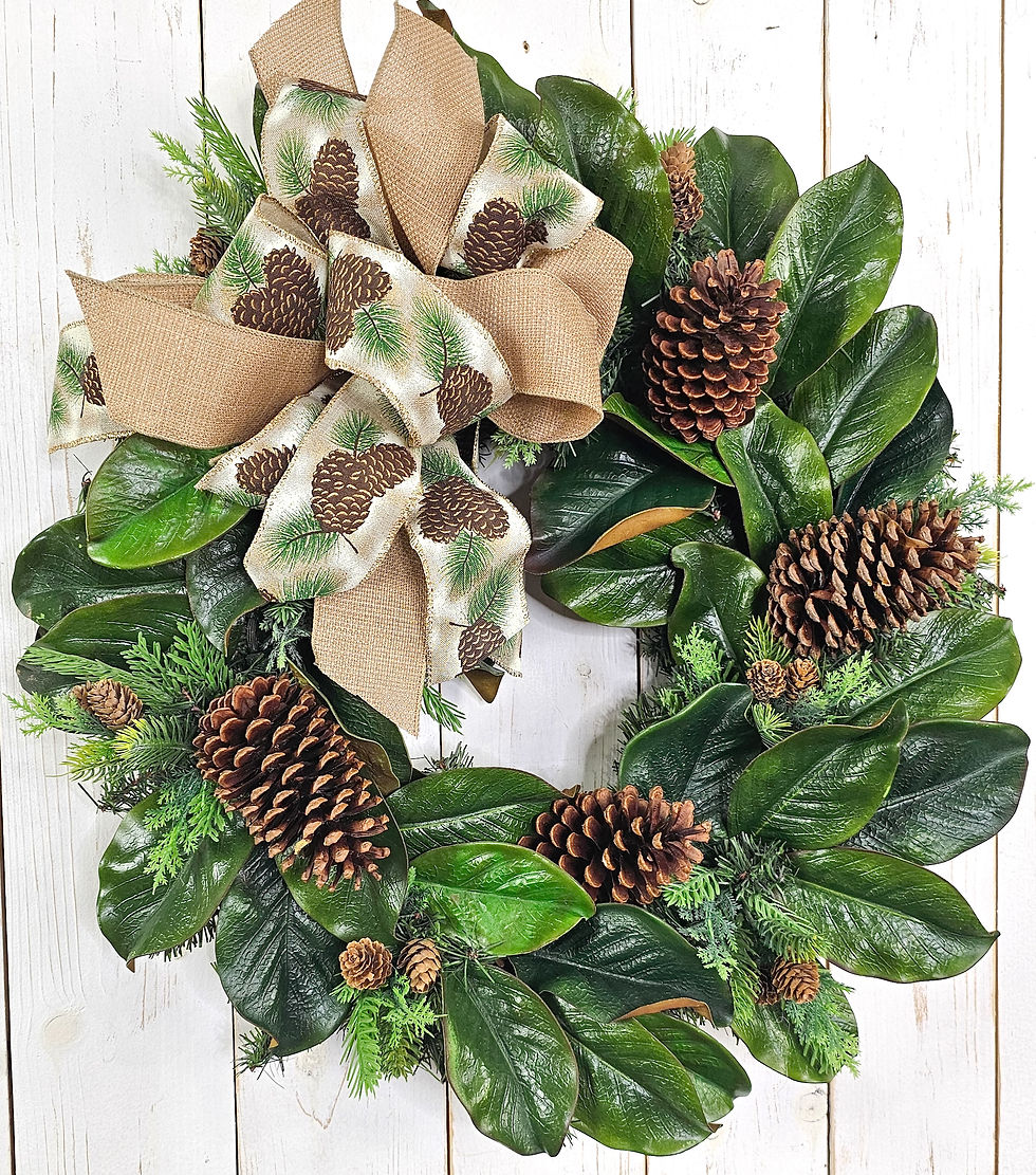 Thumbnail: Magnolia and Pine Wreath with Pinecones