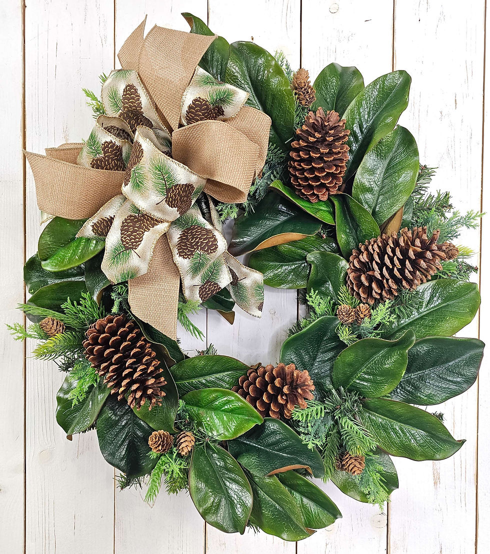 Thumbnail: Magnolia and Pine Wreath with Pinecones