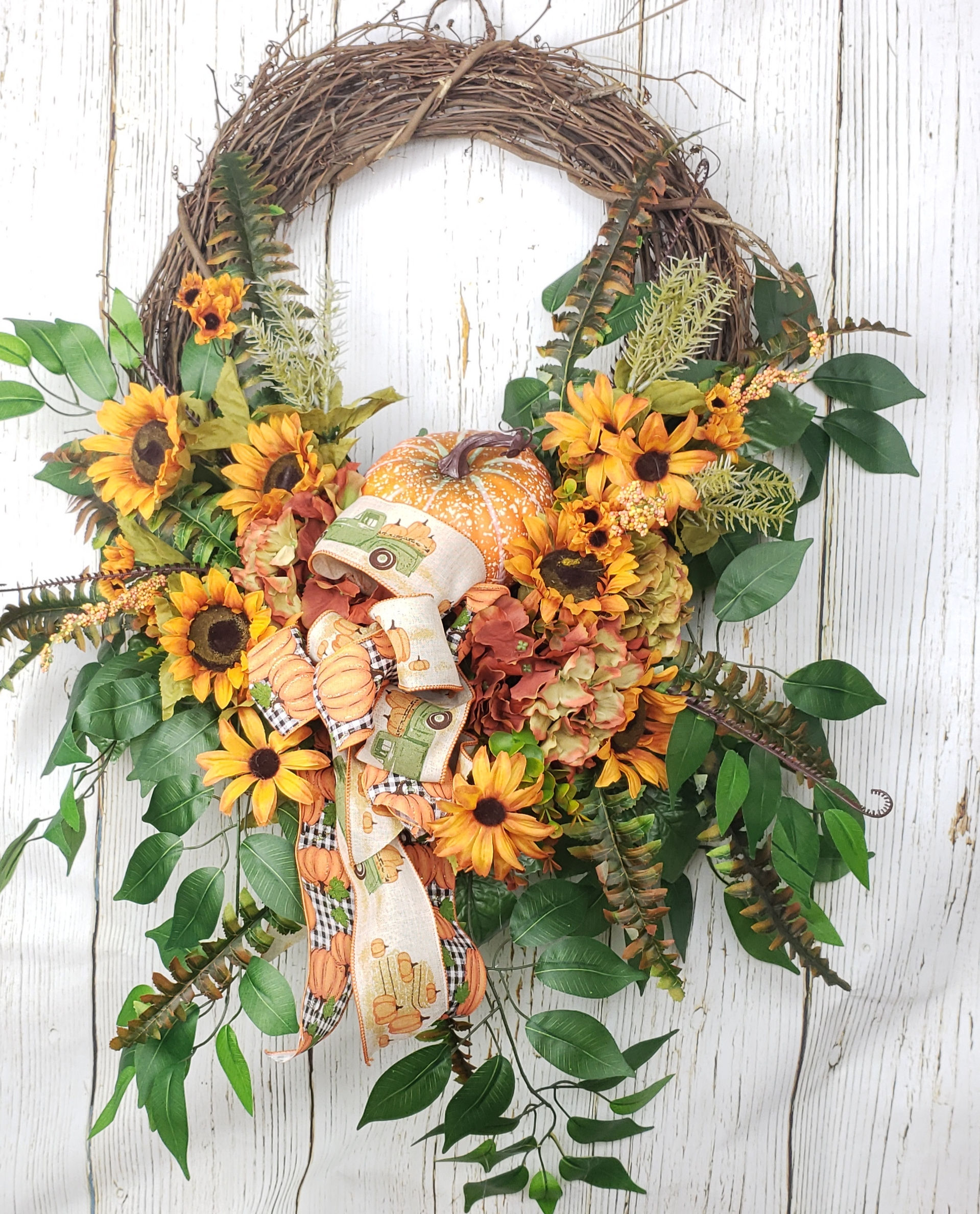Pumpkins and Sunflowers Fall Wreath 
