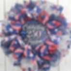 Thumbnail: America 250 front door wreath with patriotic ribbon and mesh
