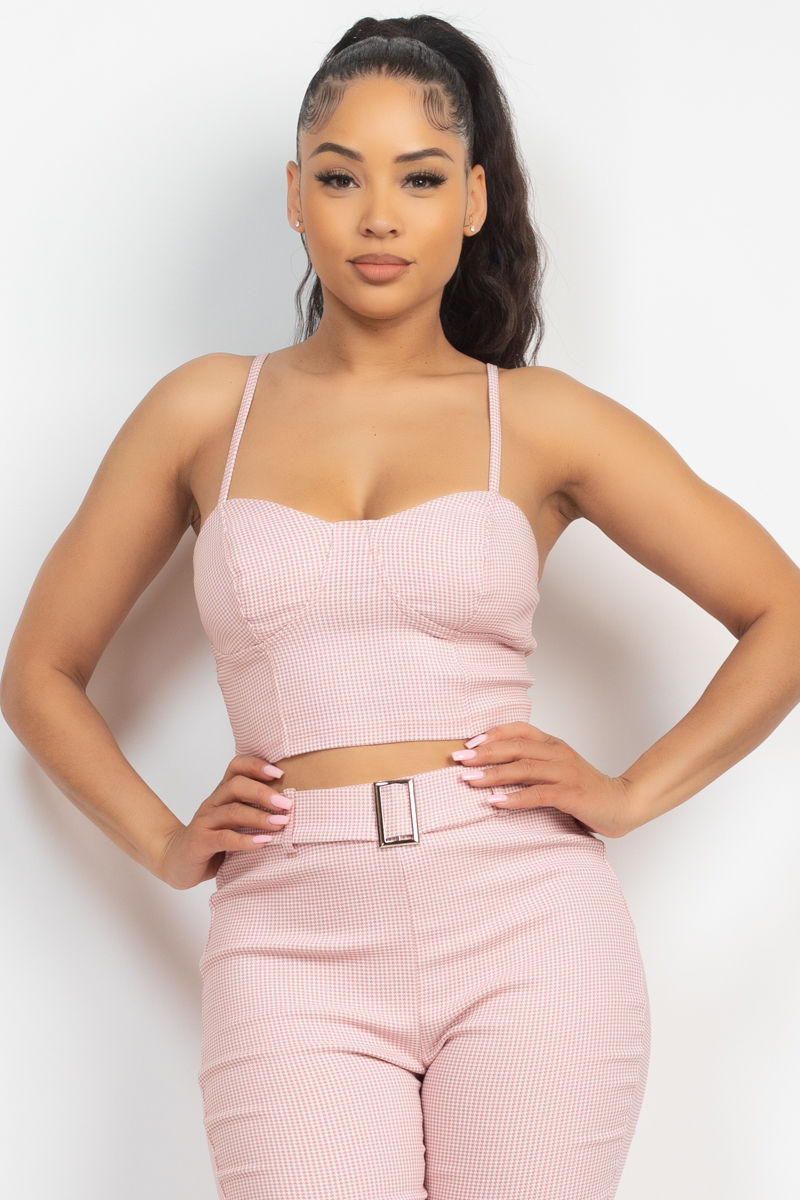 Thumbnail: Plaid Houndstooth Cami Crop Top & Belted Pants Set