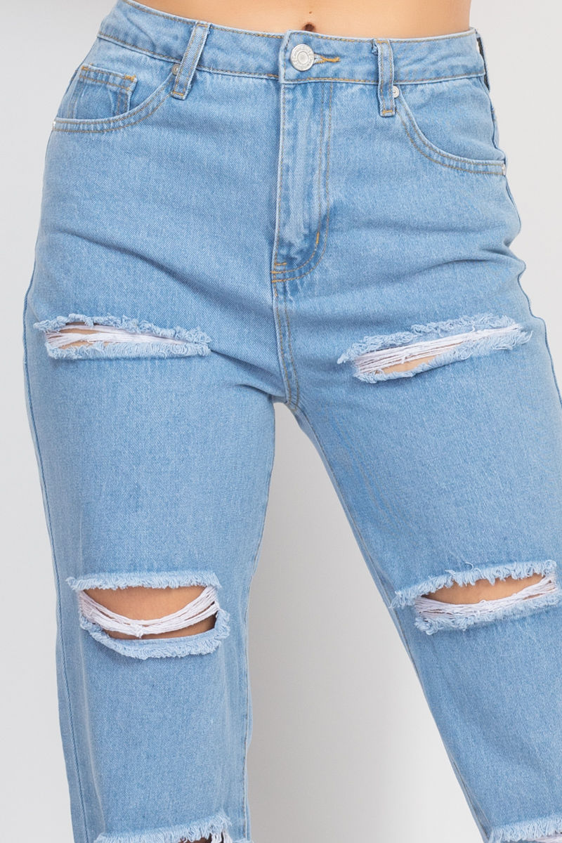 Thumbnail: Rolled Hem Ripped Denim Jeans