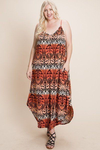 Thumbnail: Plus Size Tie Dye Ombre Damask Print Anna Print Cami Maxi Dress
