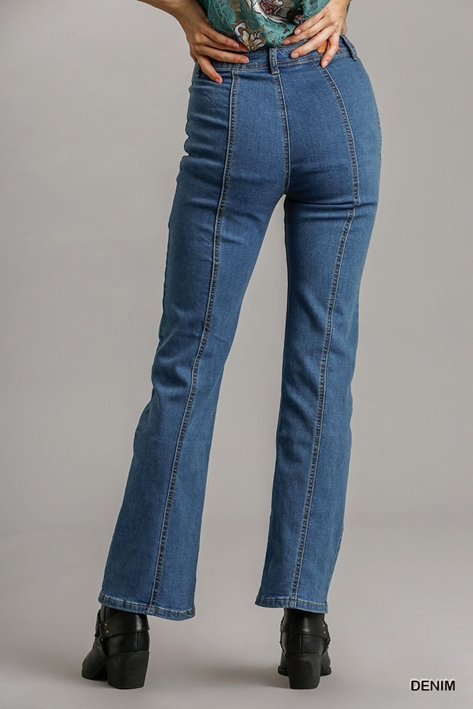 Thumbnail: Panel Straight Cut Denim Jeans With Pockets