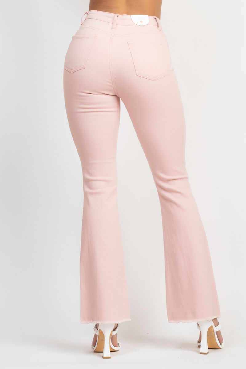 Thumbnail: Frayed Bell Bottom Colored Denim Jeans