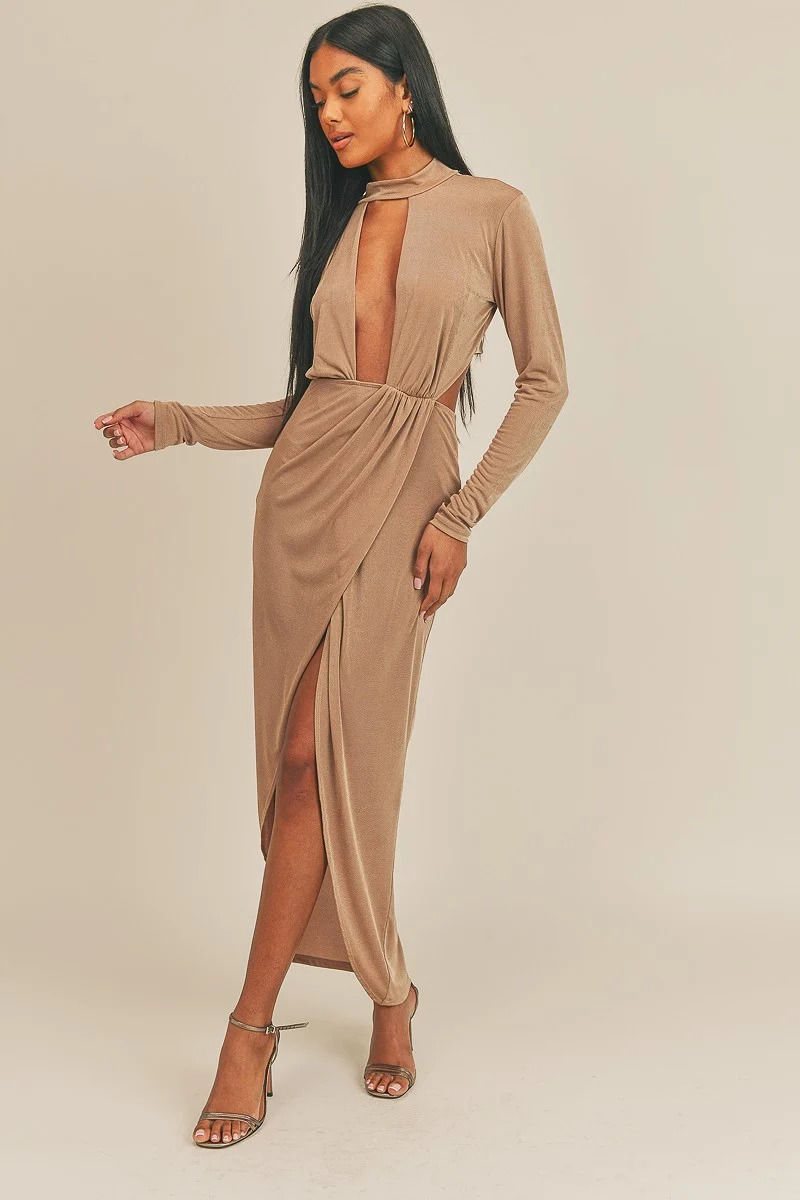 Thumbnail: Pecan Brown Open Front Dress