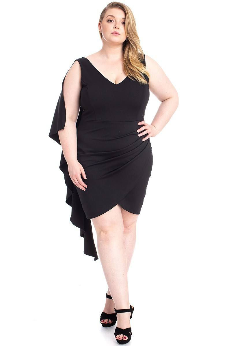Thumbnail: Back Shoulder Cape Plus Size Minid Ress