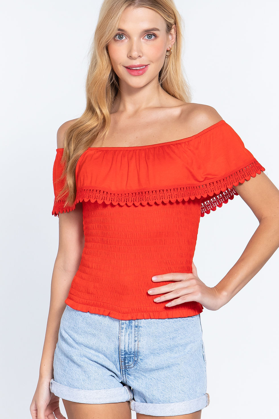 Thumbnail: Off Shoulder W/lace Smocked Top