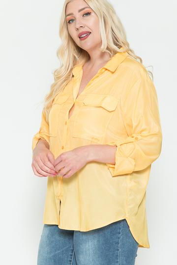 Thumbnail: Plus Size Chest Pocket Oversized Satin Shirt