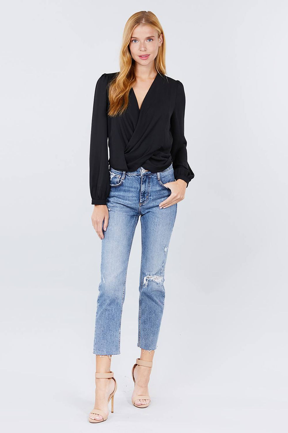Thumbnail: V-neck Surplice Woven Top