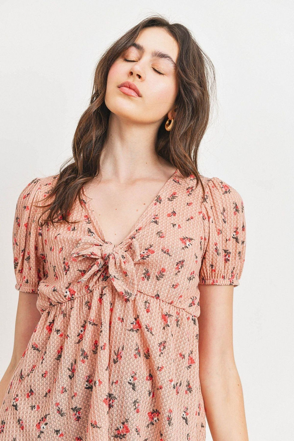 Thumbnail: Front Tie Floral Waffle Top