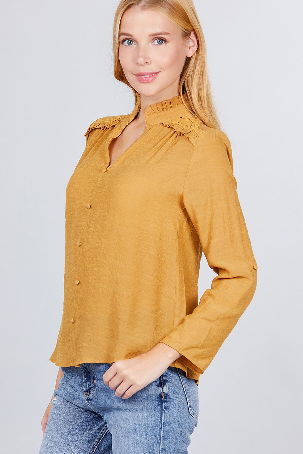 Thumbnail: V-neck Button Down Woven Top