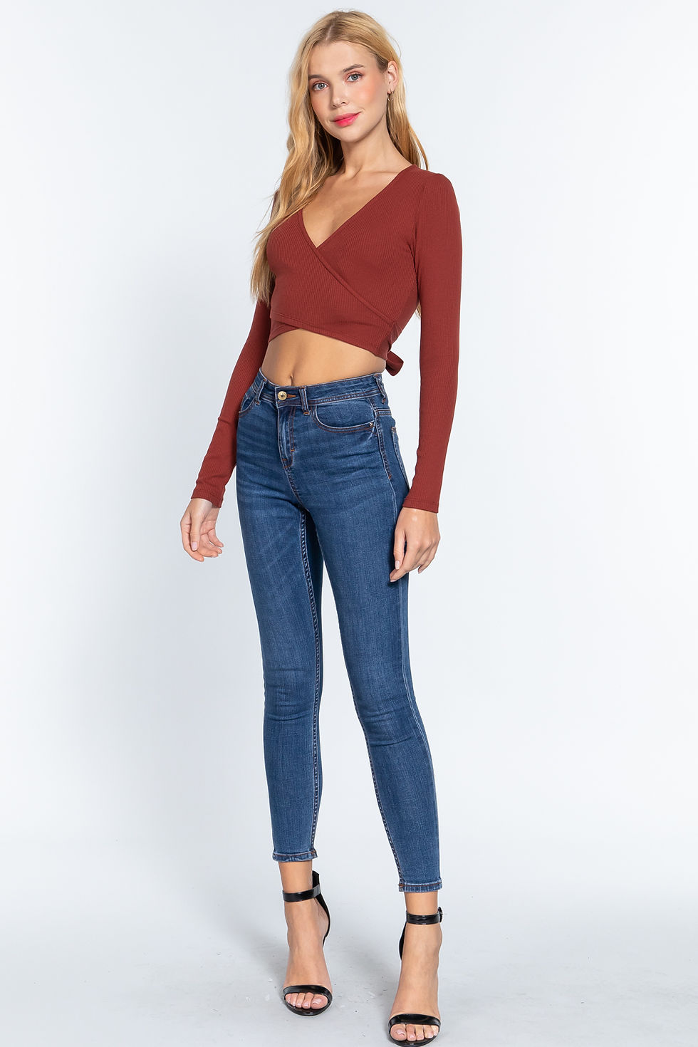 Thumbnail: Surplice W/tie Rib Knit Top