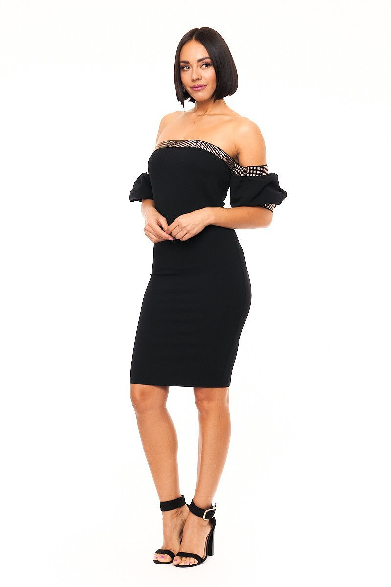 Thumbnail: Off shoulder studded band detailed fashion dress