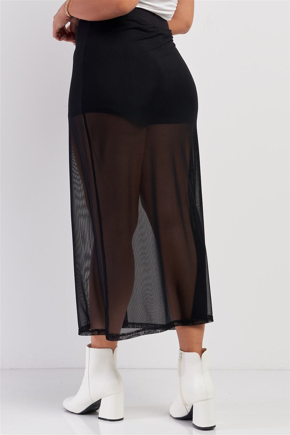 Thumbnail: Plus Black High Waisted Sheer Mesh Underskirt Midi Skirt