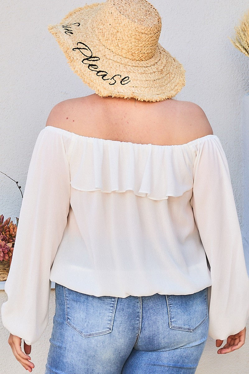 Thumbnail: Off Shoulder Ruffle Bubble Sleeve Top