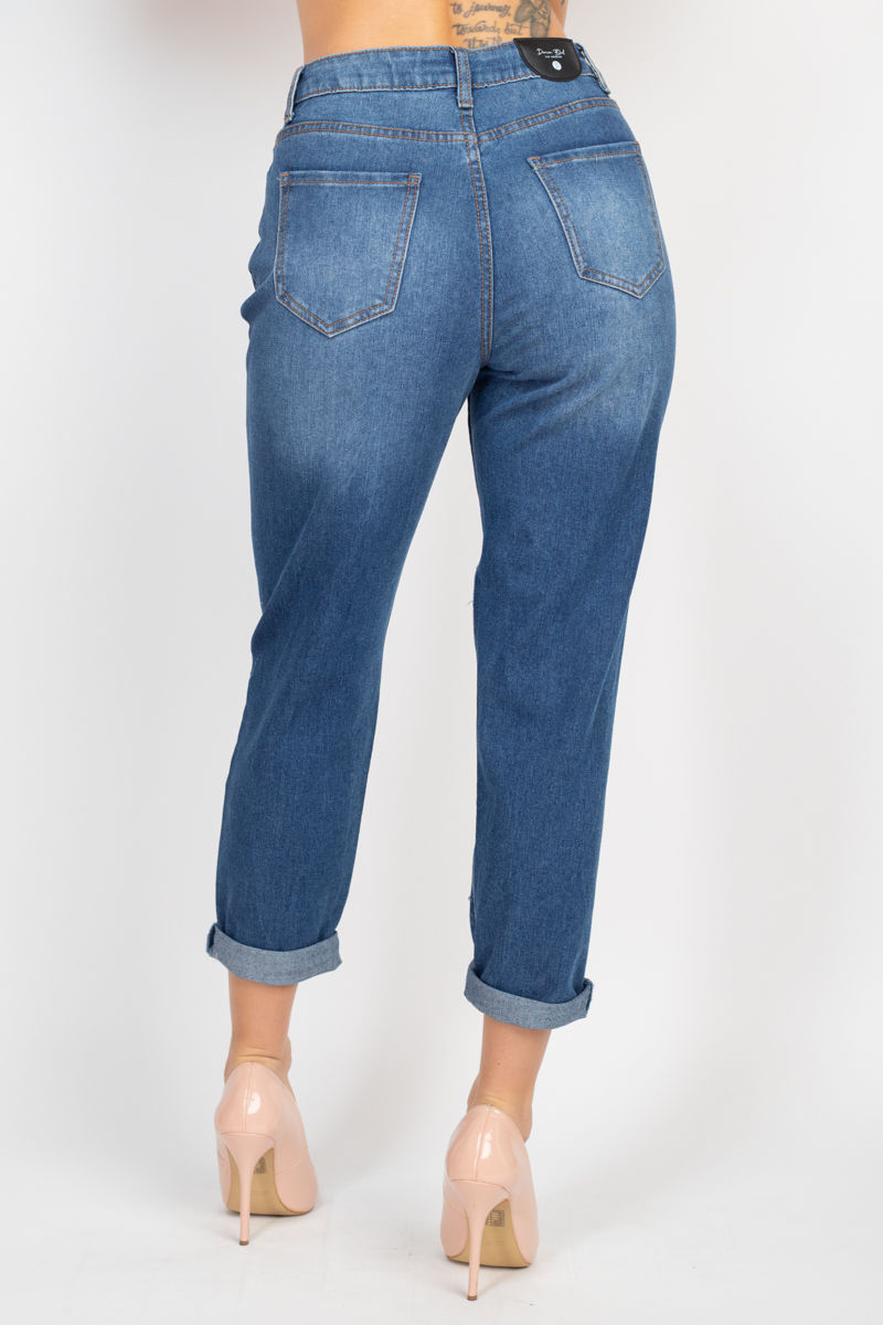 Thumbnail: Rhinestones Ripped-front Denim Jeans