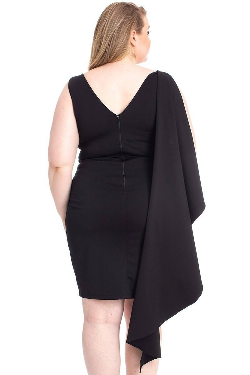Thumbnail: Back Shoulder Cape Plus Size Minid Ress
