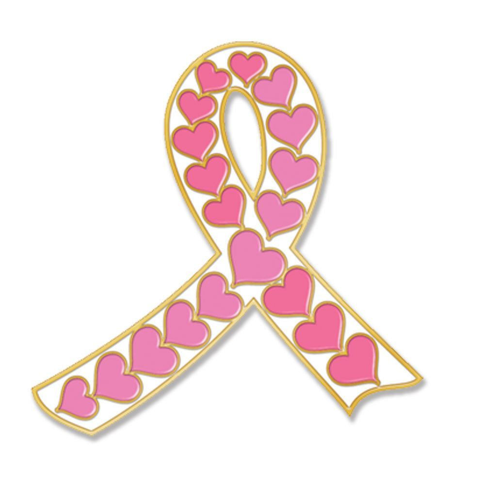 White Ribbon With Pink Hearts - Pin