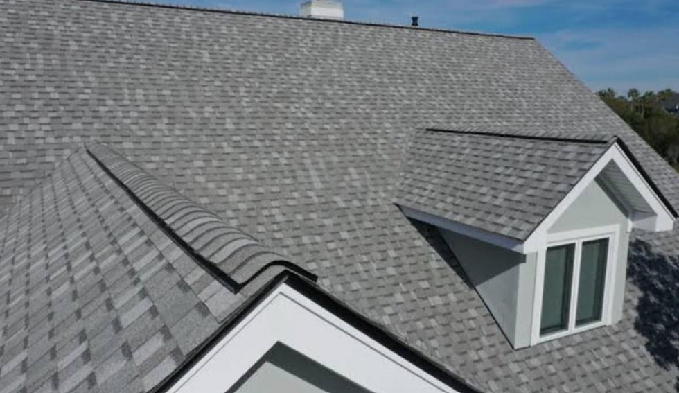 landscape photo of a gray shingle roof, wide landscape